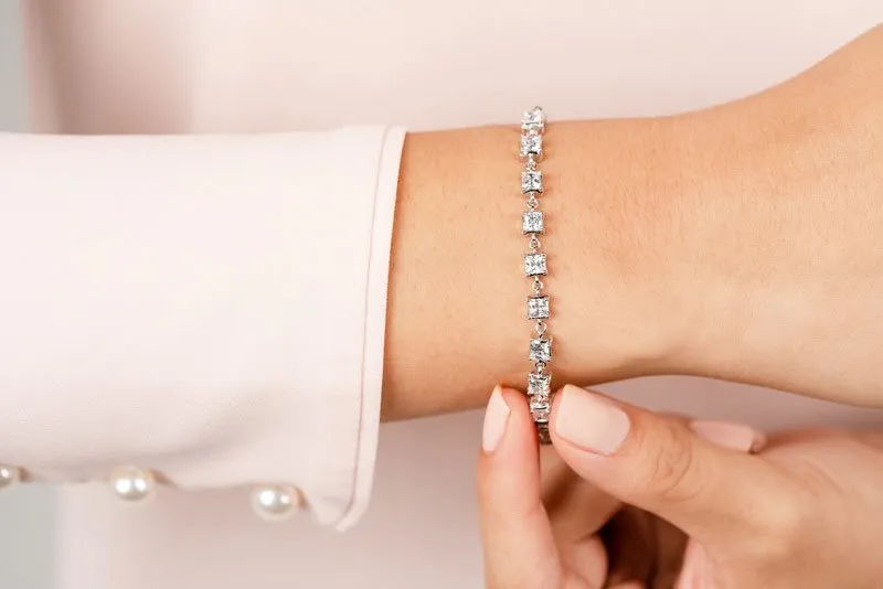 Unique Princess Cut Diamond Link Tennis Diamond Bracelet with 1.40 ct.(finished) 2mm