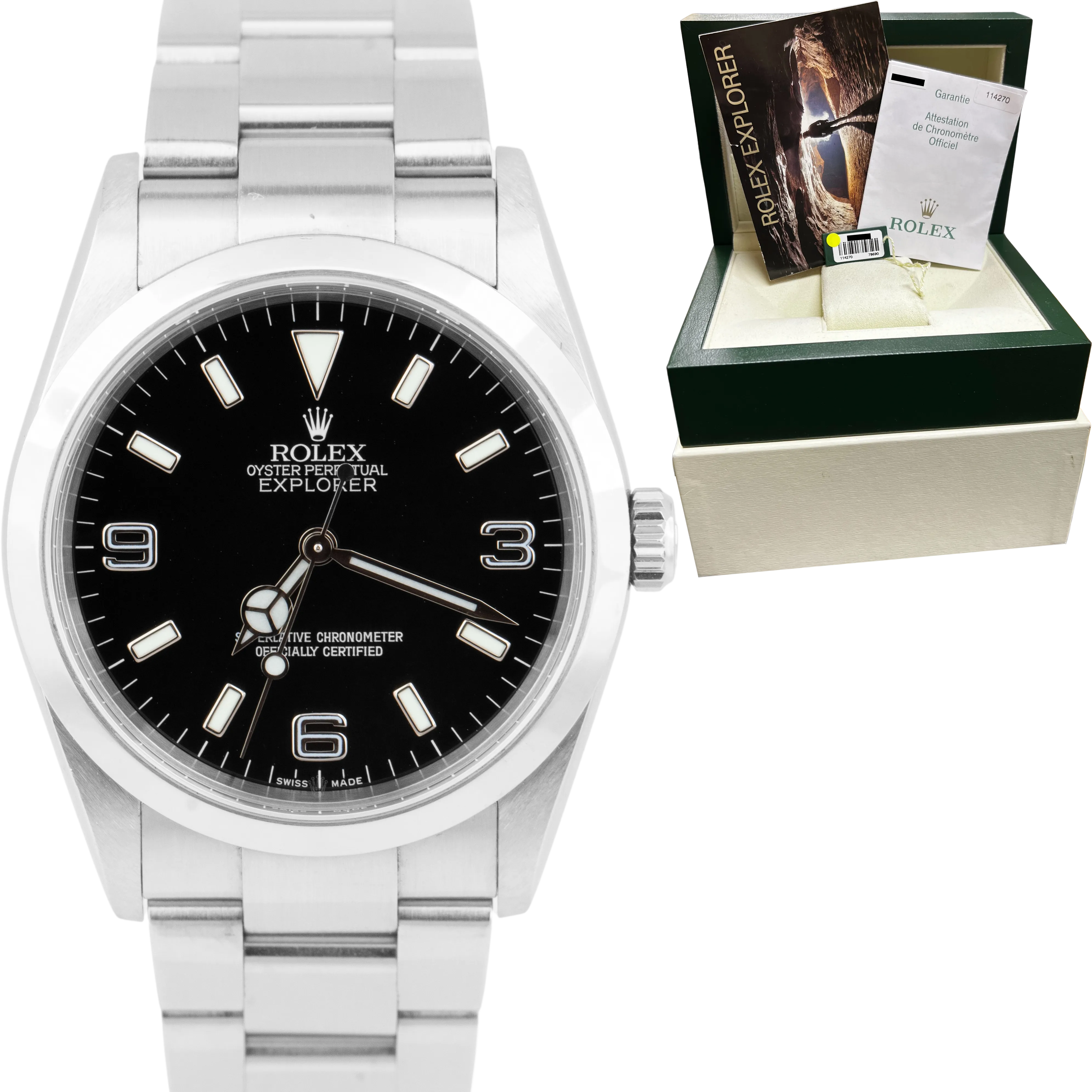 UNPOLISHED Rolex Explorer I Black Stainless Steel 114270 36mm Watch BOX PAPERS