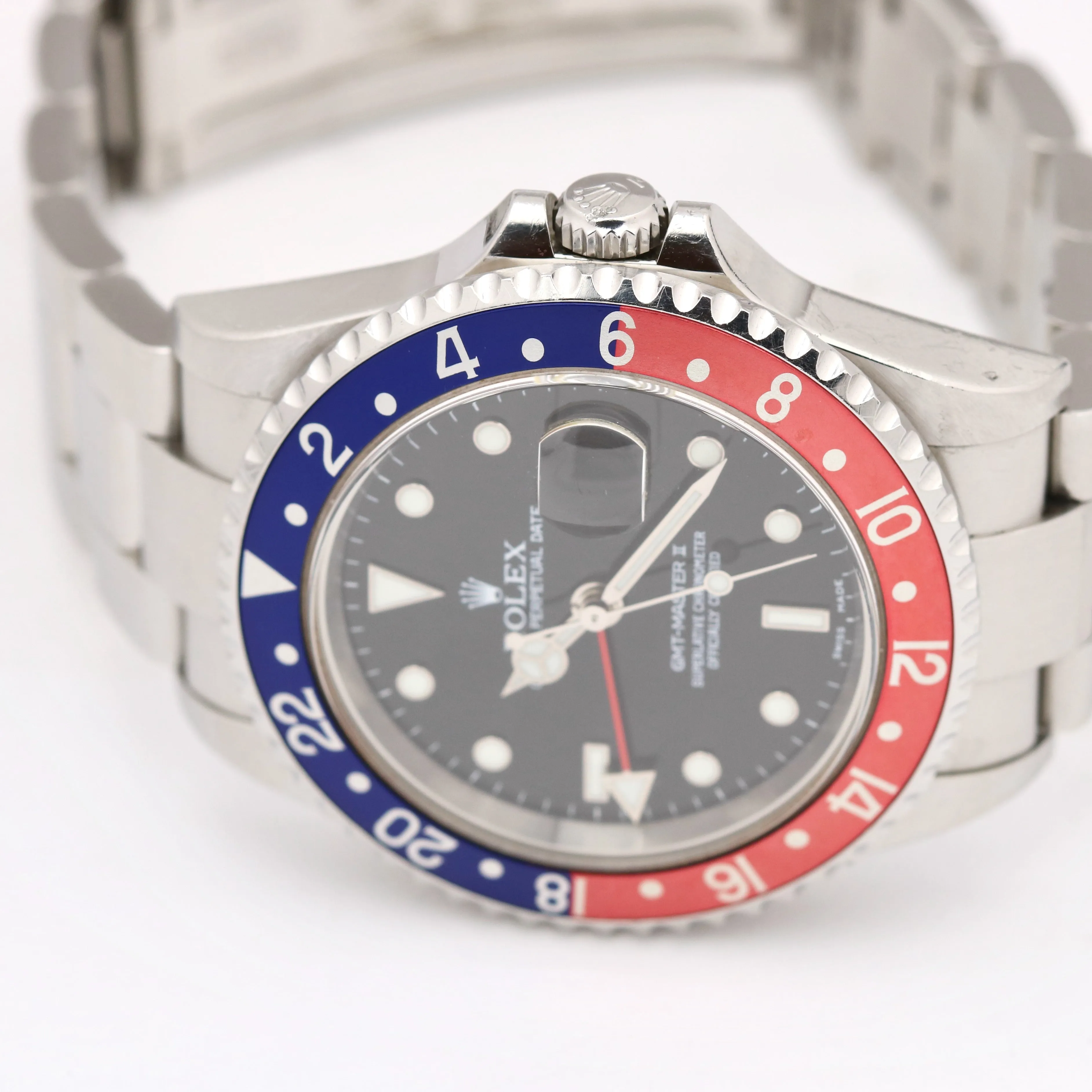 UNPOLISHED Rolex GMT-Master II NO HOLES 40mm 16710 Blue Red PEPSI Steel Watch