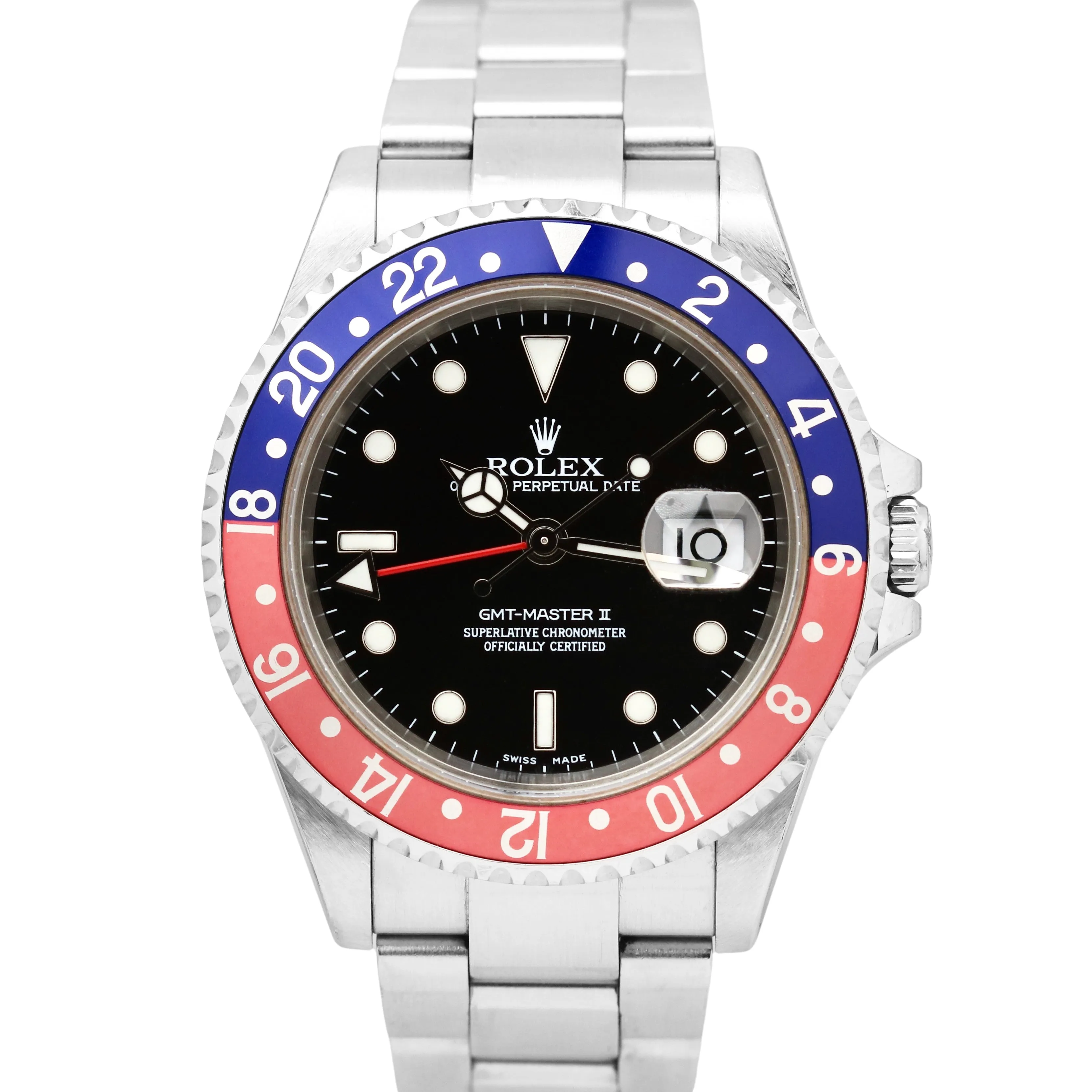UNPOLISHED Rolex GMT-Master II NO HOLES 40mm 16710 Blue Red PEPSI Steel Watch