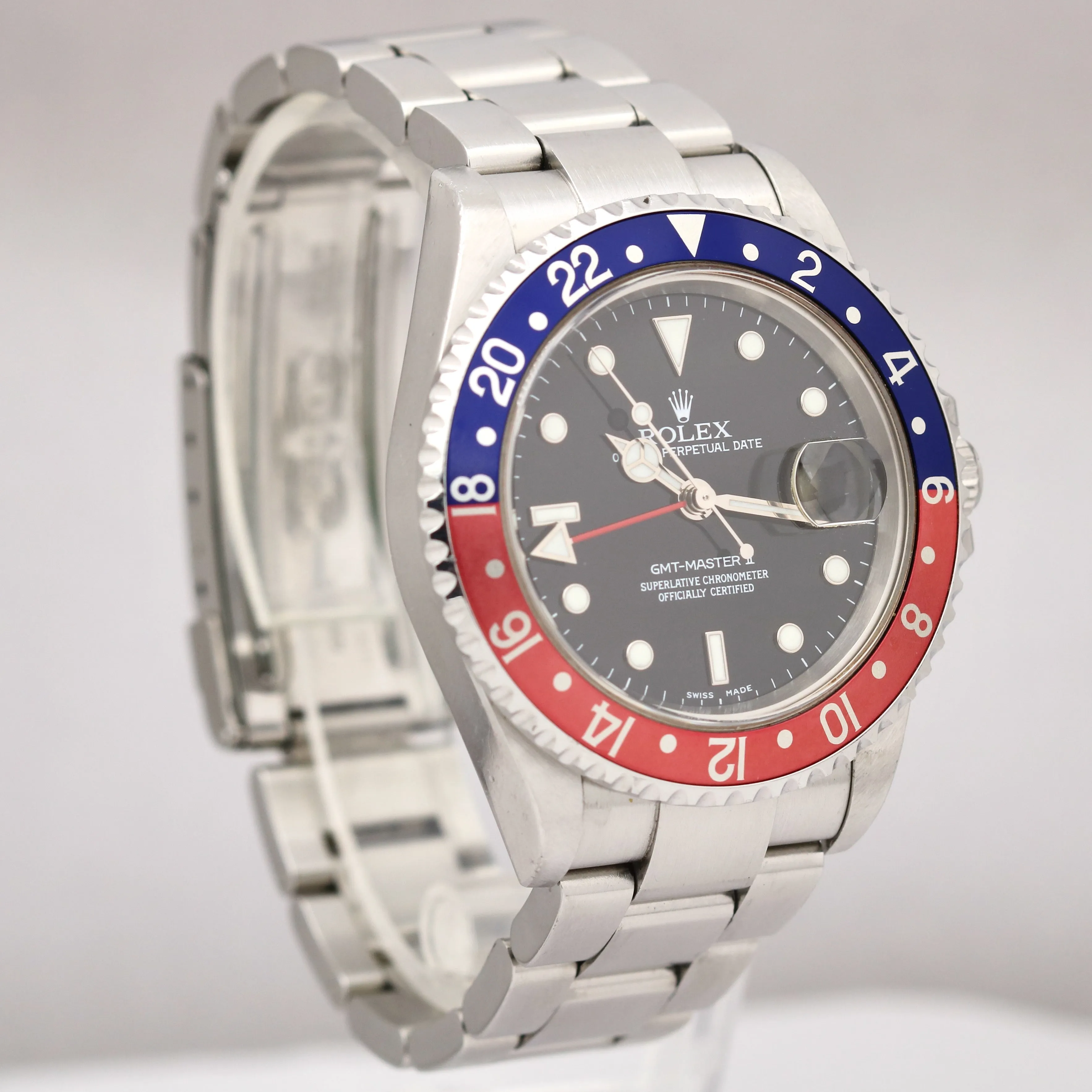 UNPOLISHED Rolex GMT-Master II NO HOLES 40mm 16710 Blue Red PEPSI Steel Watch