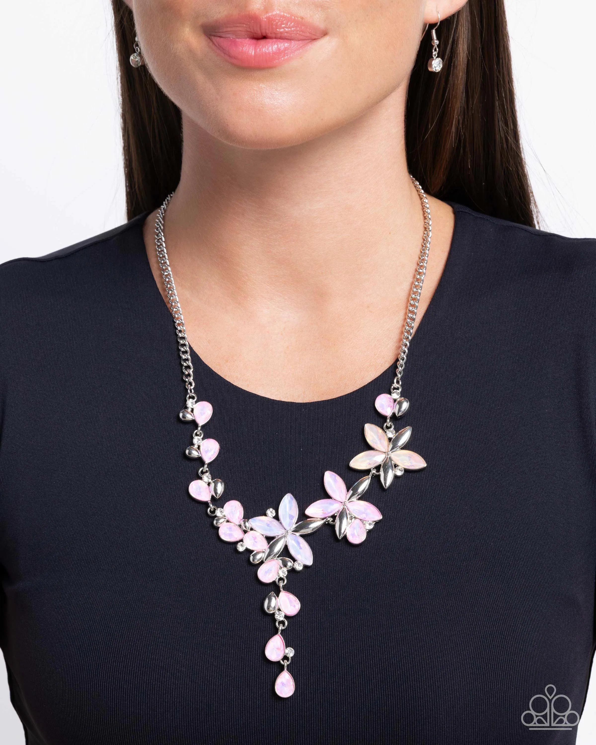 Vibrant Valley - Pink - Opalescent Rhinestone Flower Paparazzi Short Necklace