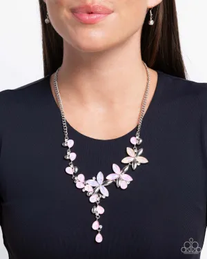 Vibrant Valley - Pink - Opalescent Rhinestone Flower Paparazzi Short Necklace
