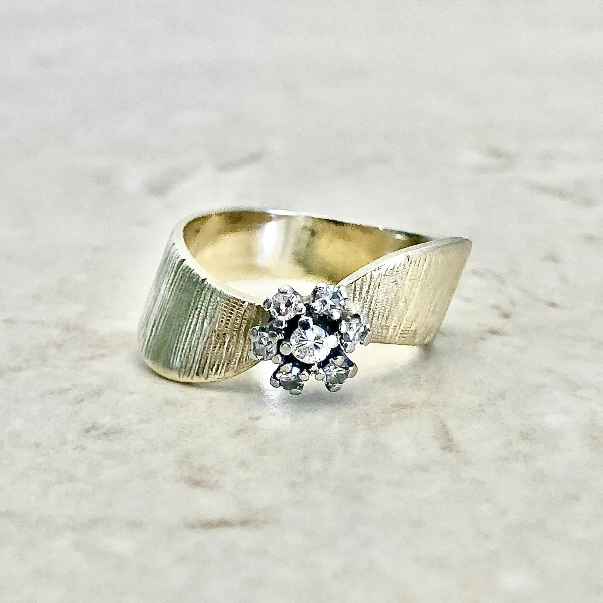 Vintage 14 Karat Two-Tone Gold Diamond Flower Cocktail Ring