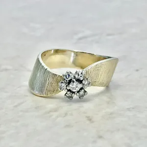 Vintage 14 Karat Two-Tone Gold Diamond Flower Cocktail Ring