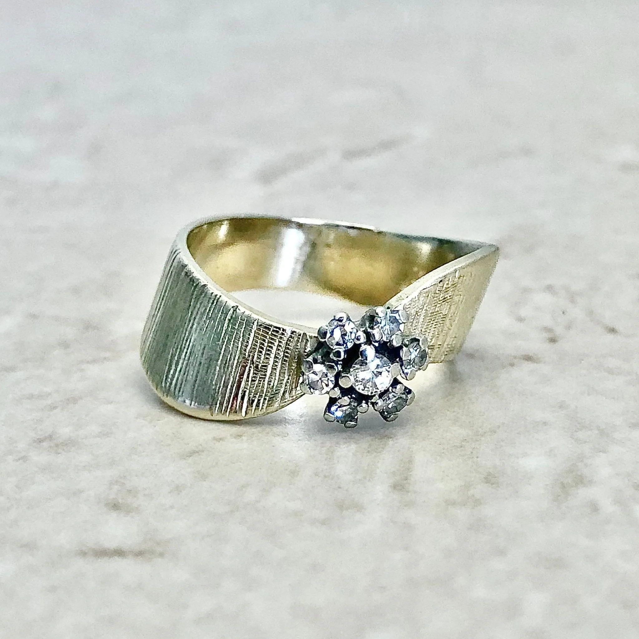 Vintage 14 Karat Two-Tone Gold Diamond Flower Cocktail Ring