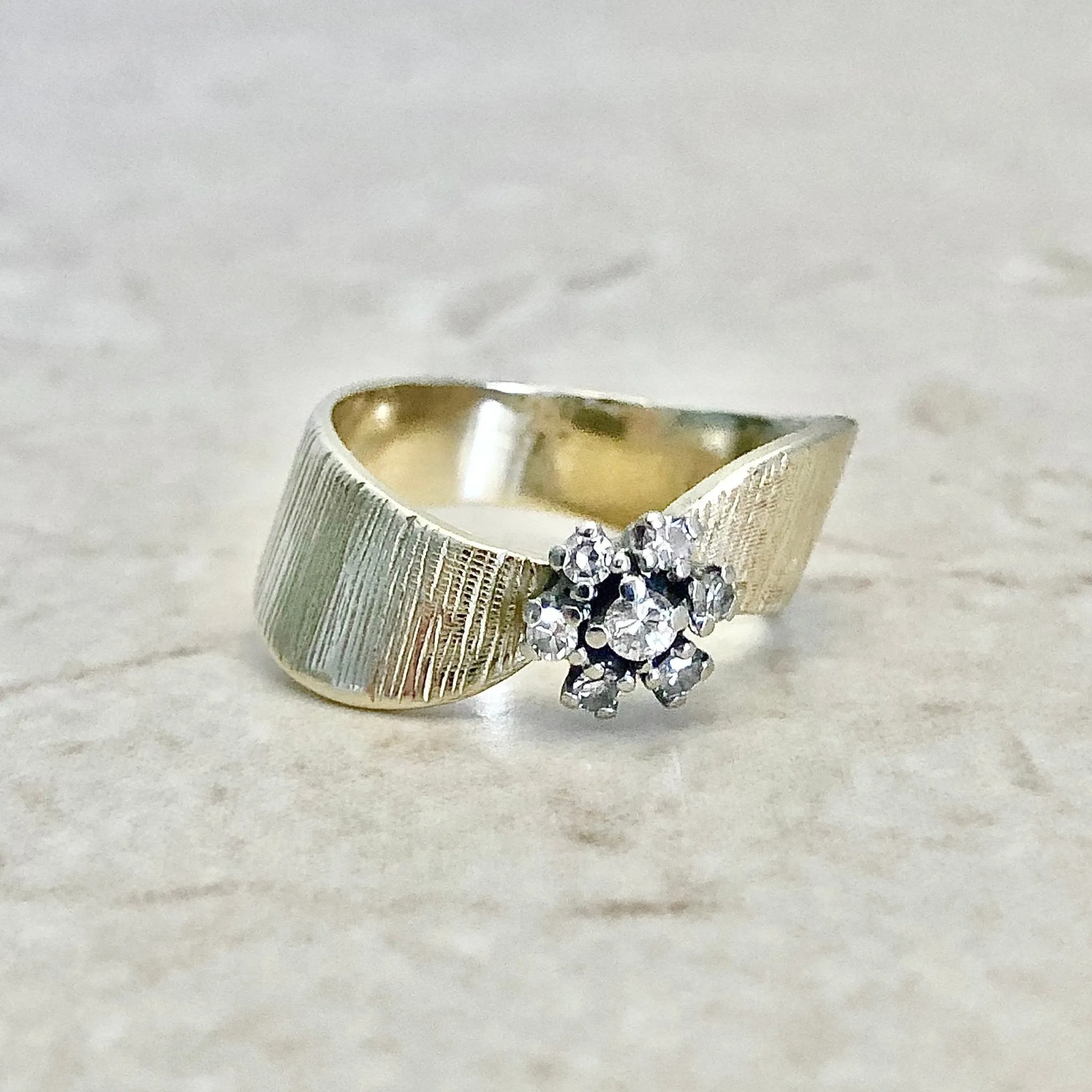 Vintage 14 Karat Two-Tone Gold Diamond Flower Cocktail Ring