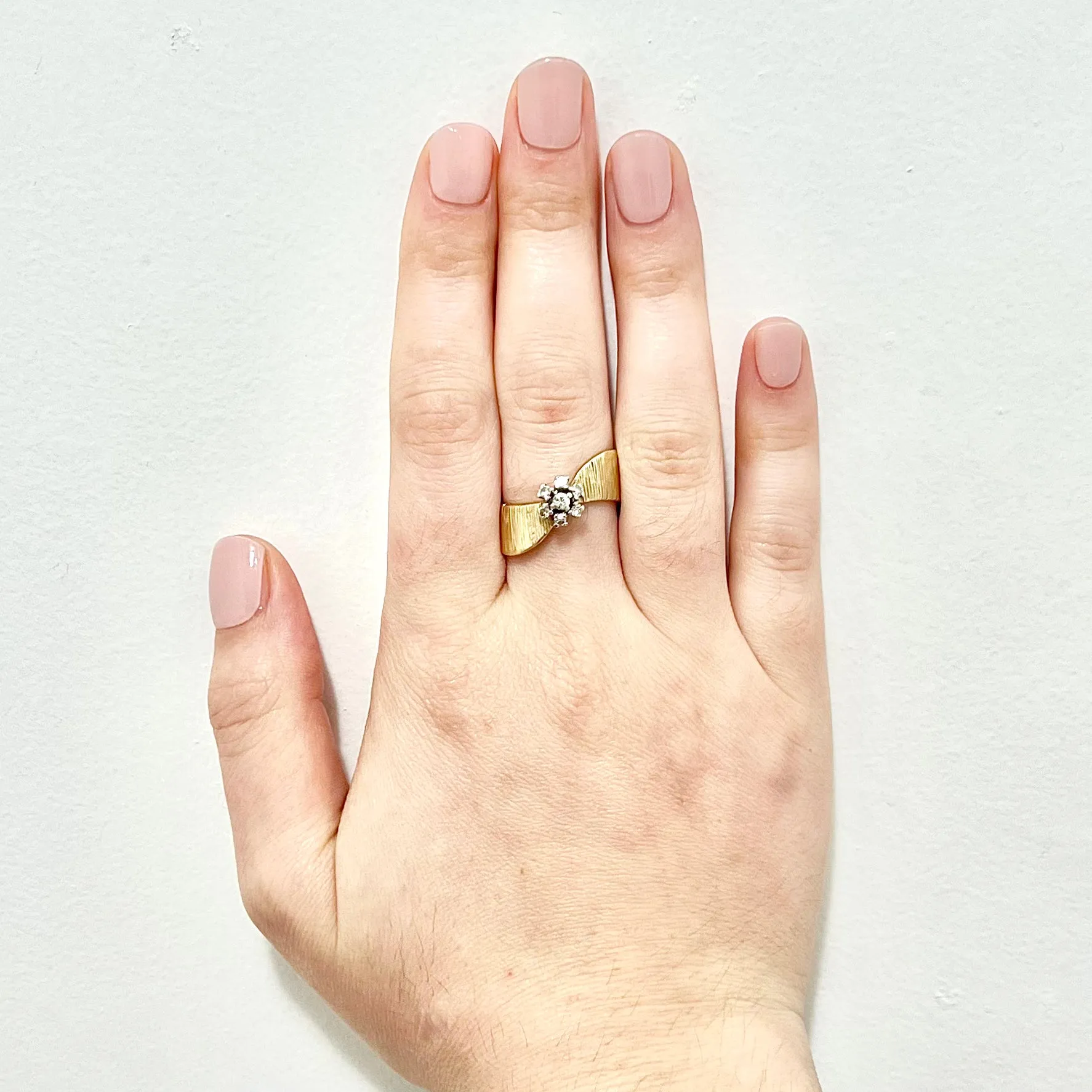 Vintage 14 Karat Two-Tone Gold Diamond Flower Cocktail Ring