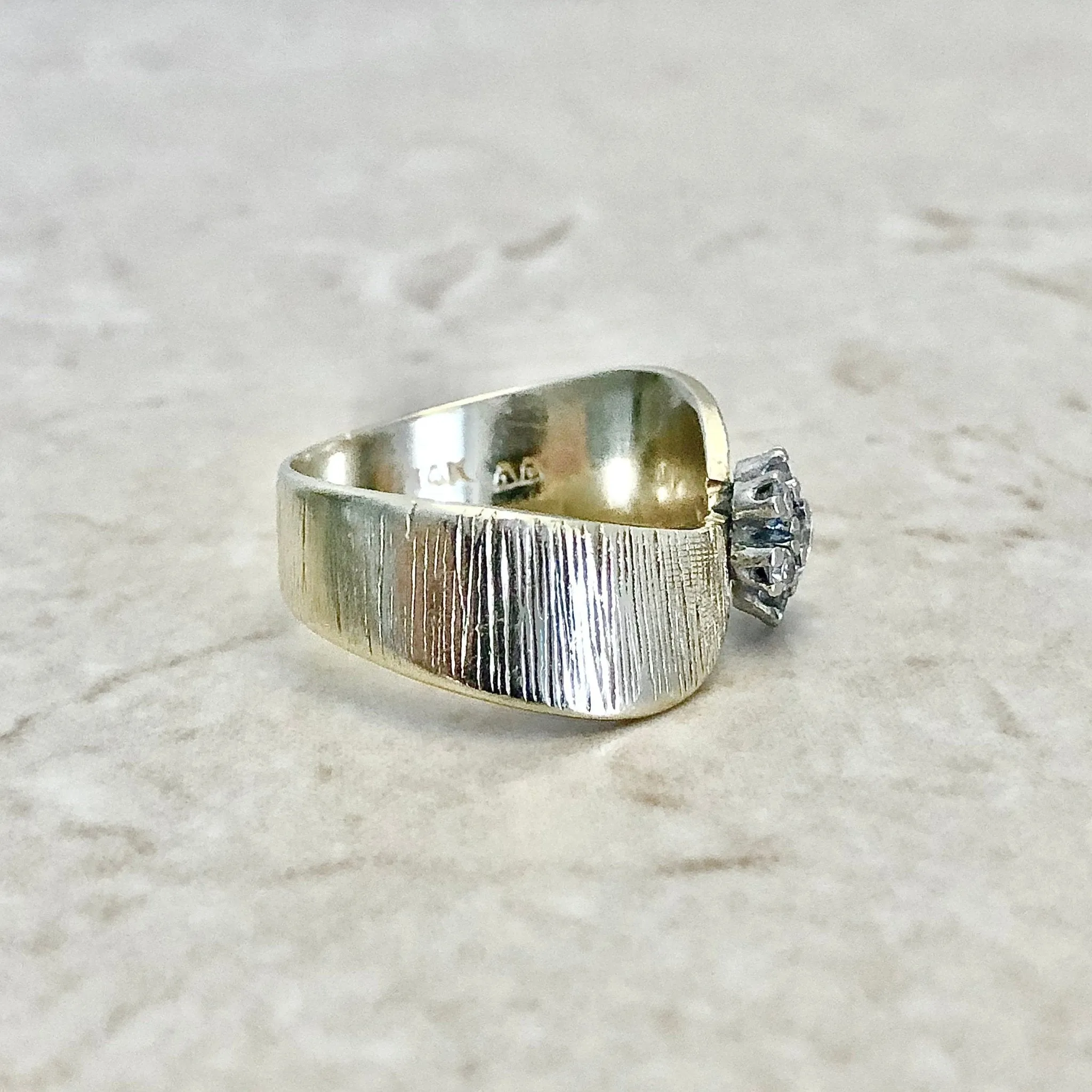 Vintage 14 Karat Two-Tone Gold Diamond Flower Cocktail Ring
