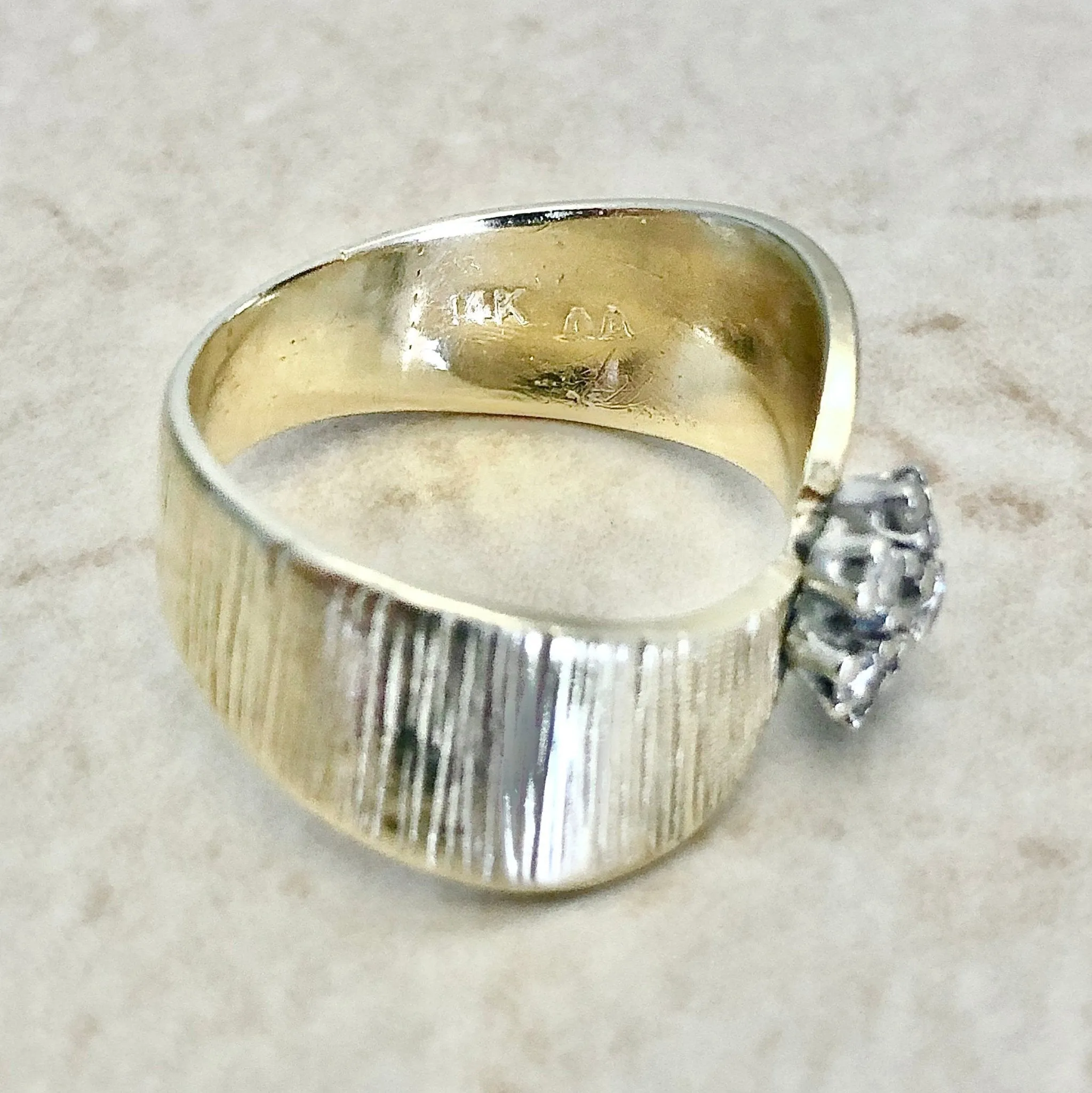 Vintage 14 Karat Two-Tone Gold Diamond Flower Cocktail Ring