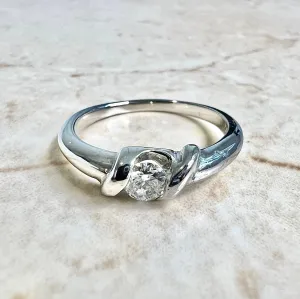 Vintage 14 Karat White Gold 0.25 Carat Round Diamond Solitaire Engagement Ring