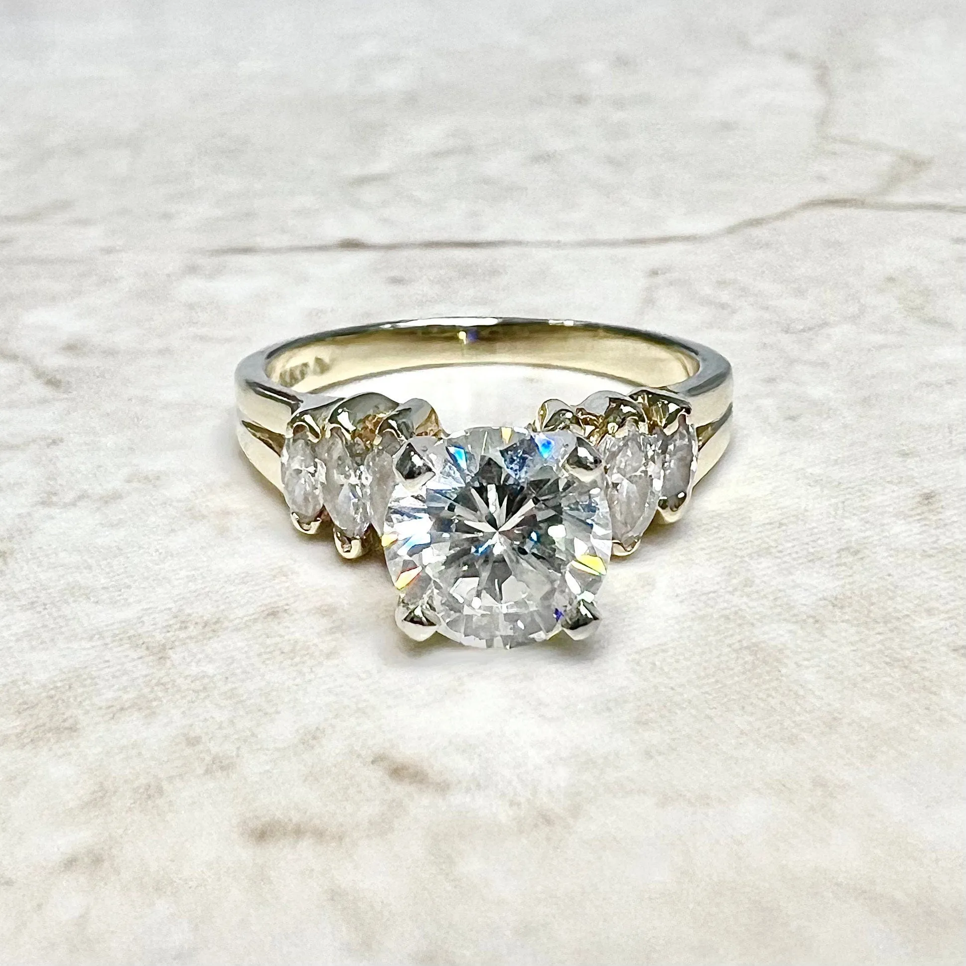 Vintage 14 Karat Yellow Gold 2 Carat Diamond Engagement Ring