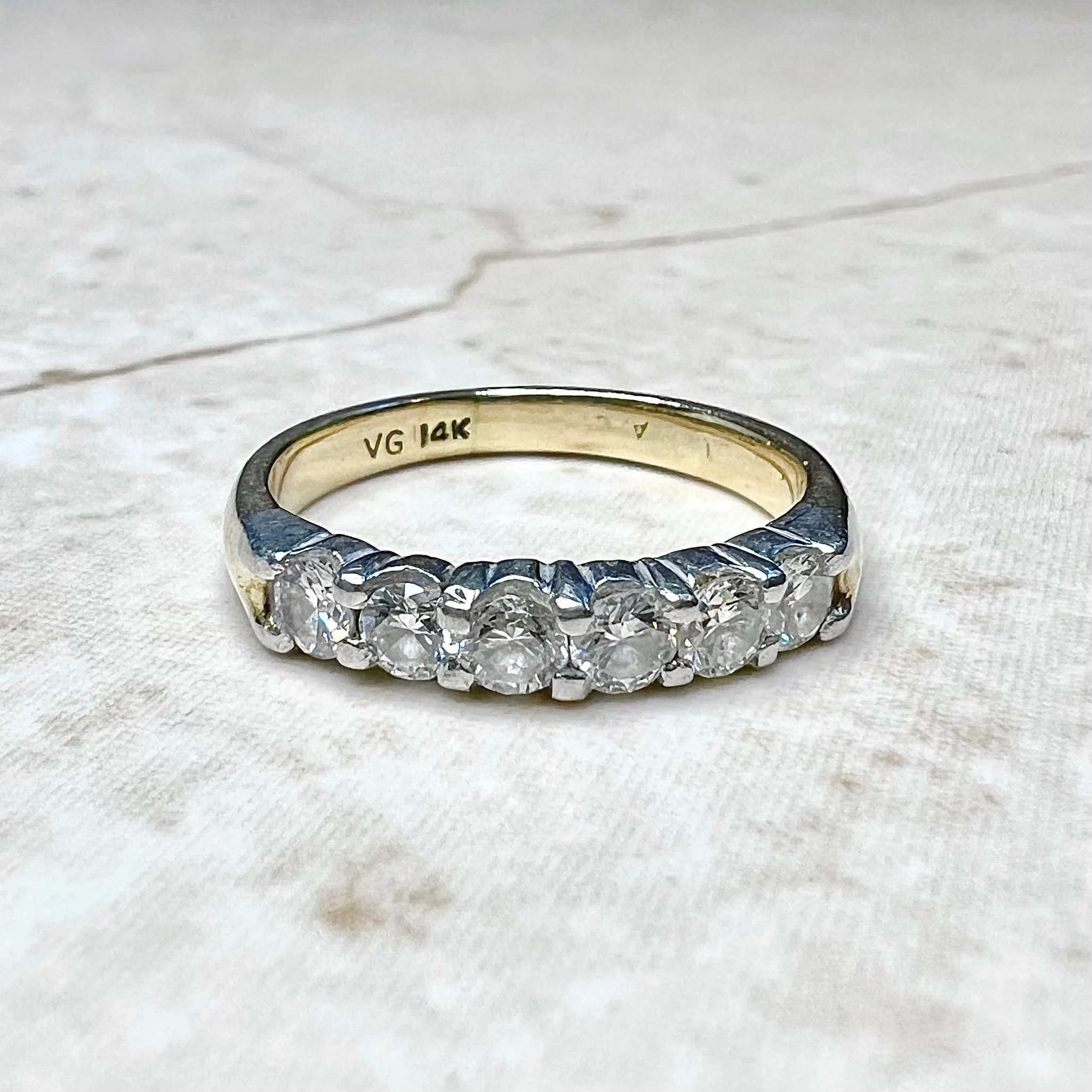 Vintage 14 Karat Yellow Gold & Platinum 6-Stone 0.50 Carat Diamond Band Ring