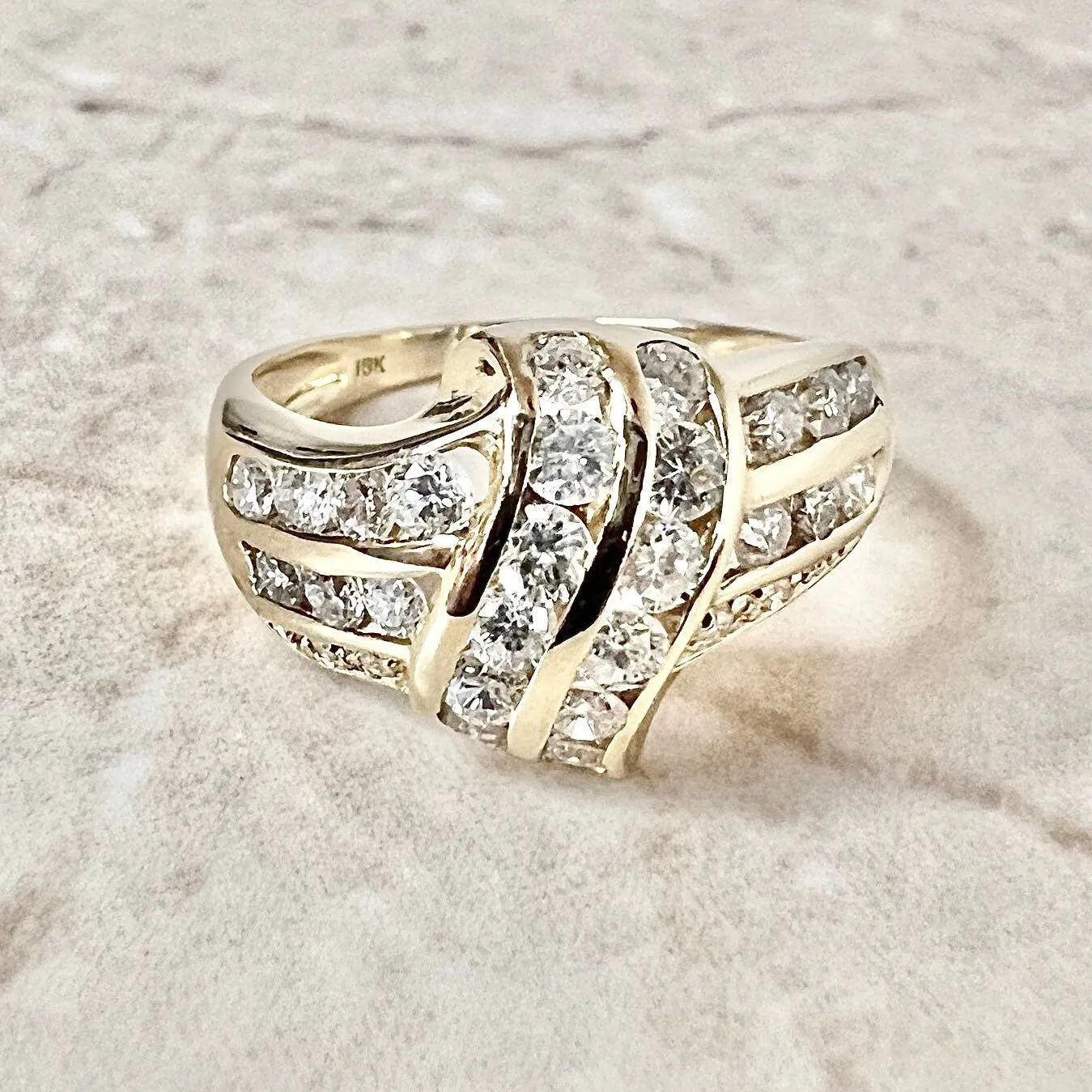 Vintage 18 Karat Yellow Gold 1.11 Carat Diamond Cocktail Ring