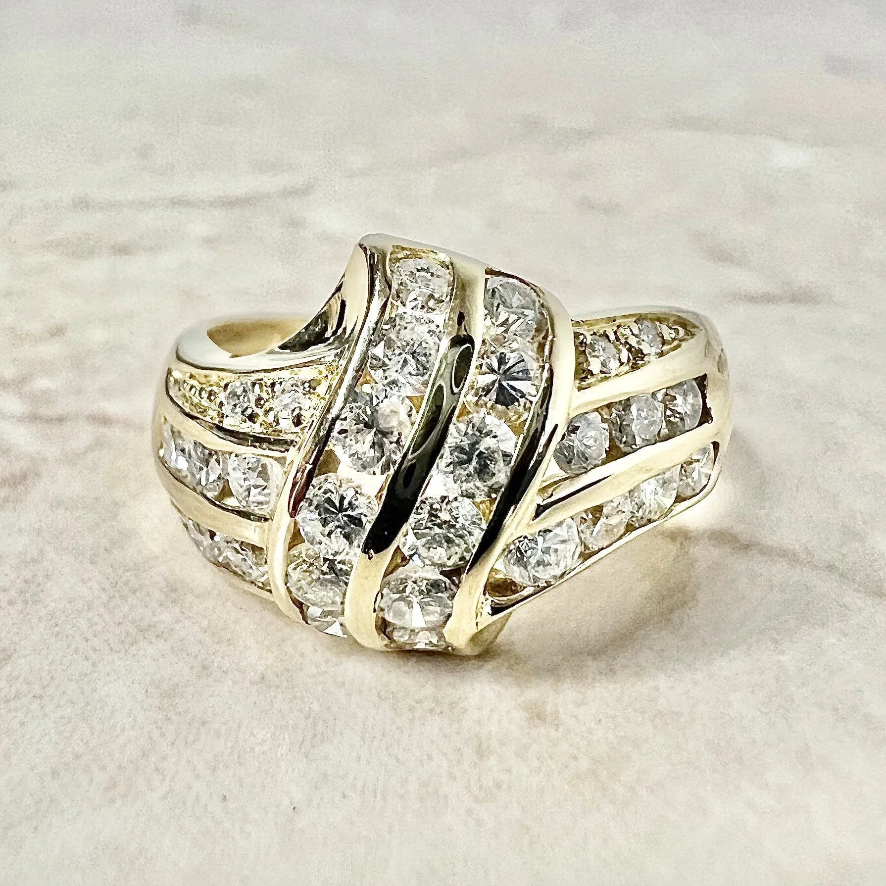 Vintage 18 Karat Yellow Gold 1.11 Carat Diamond Cocktail Ring