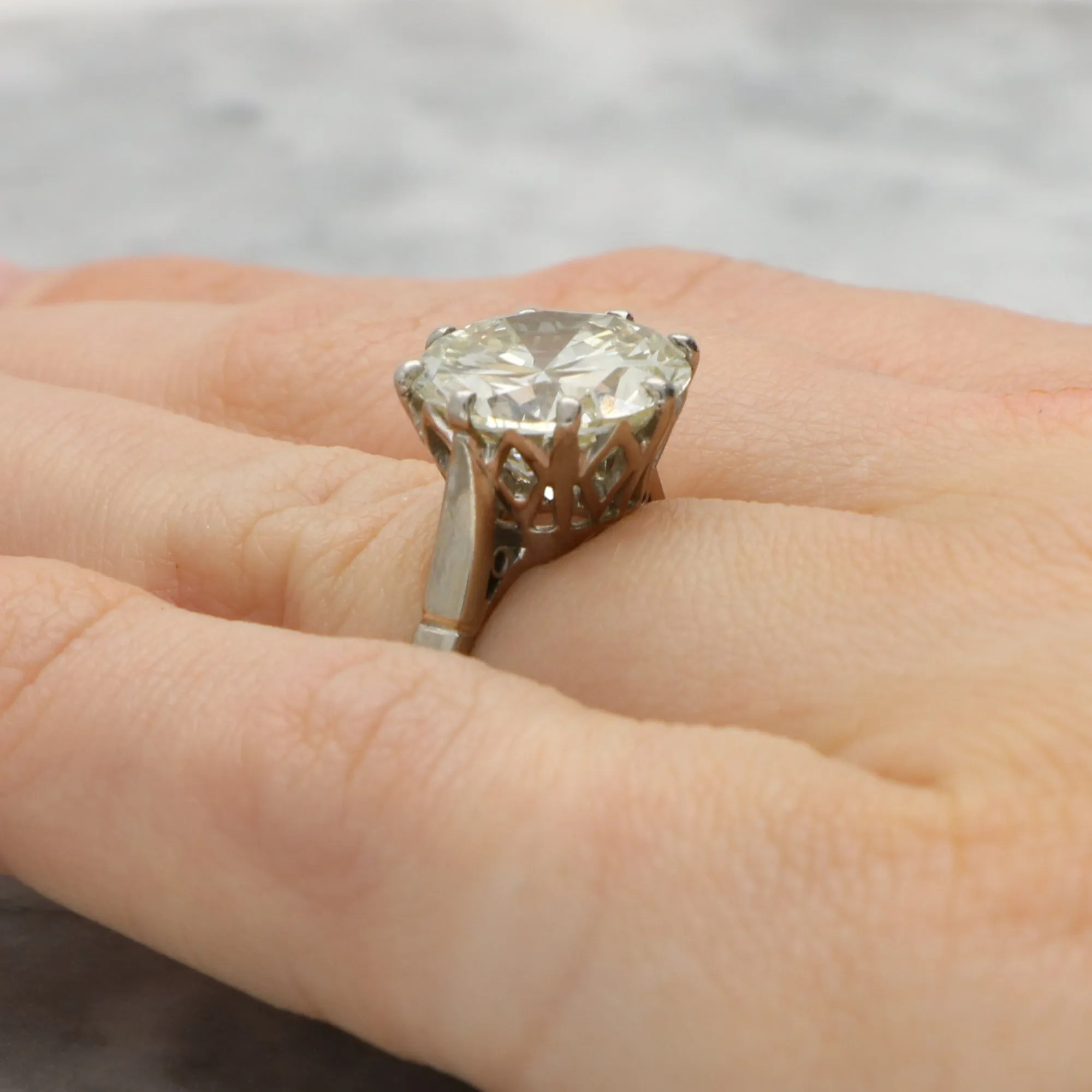 Vintage 4.44ct Transitional Cut Diamond Solitaire Ring