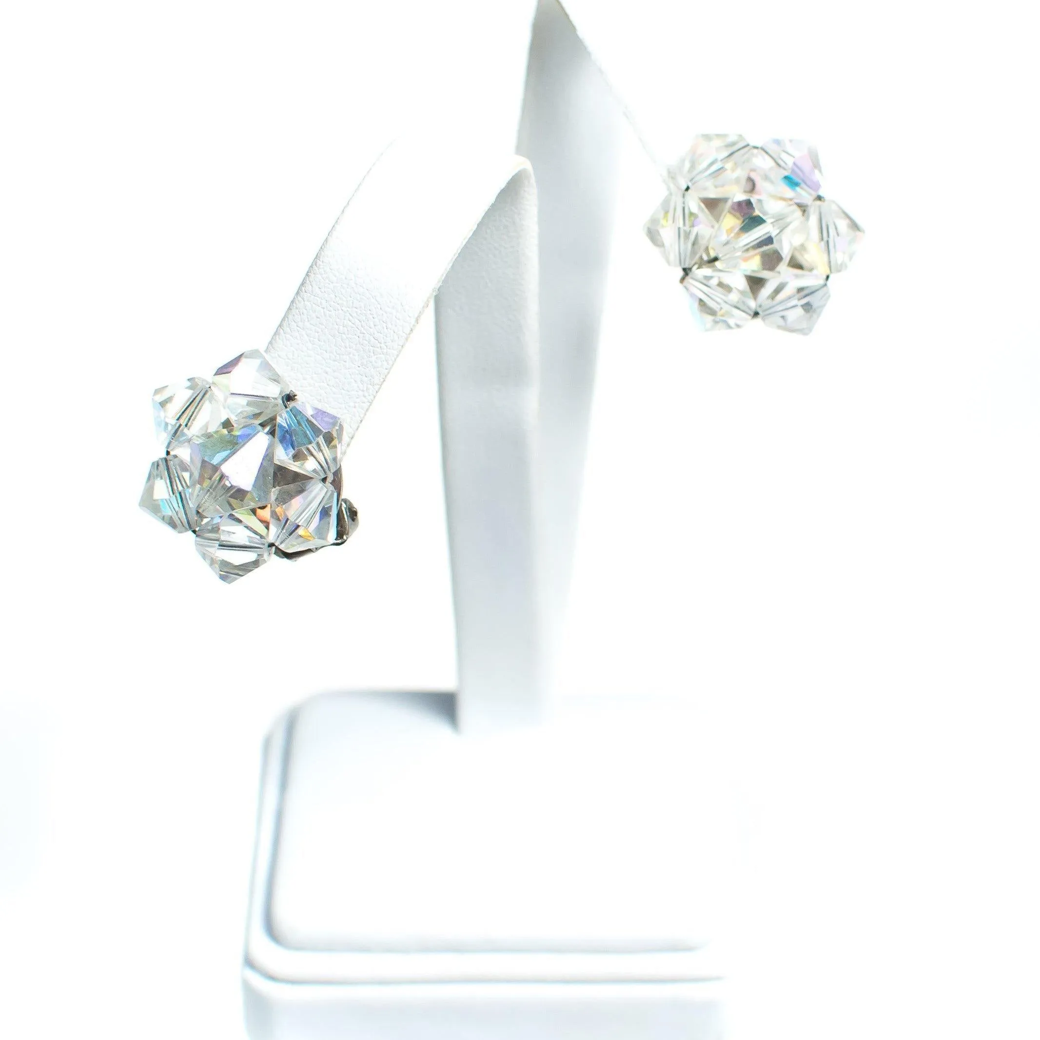 Vintage Aurora Borealis Rhinestone Cluster Clip On Earrings