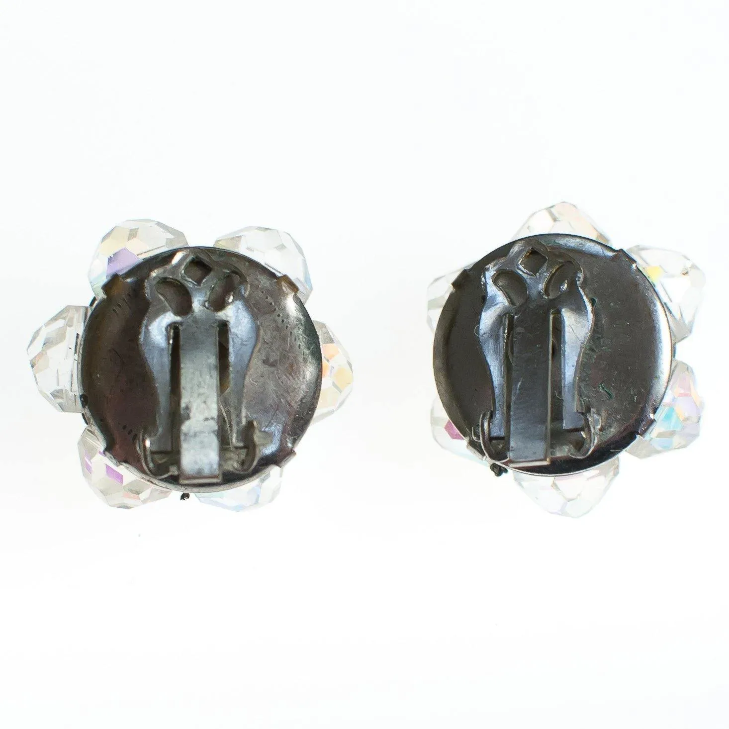 Vintage Aurora Borealis Rhinestone Cluster Clip On Earrings