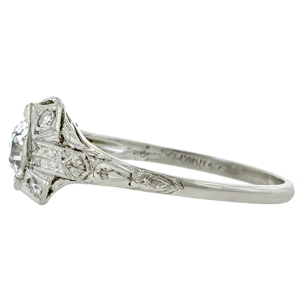 Vintage Engagement Ring, Old Euro; 0.74ct