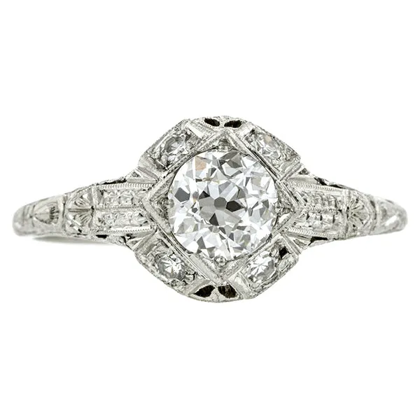 Vintage Engagement Ring, Old Euro; 0.74ct