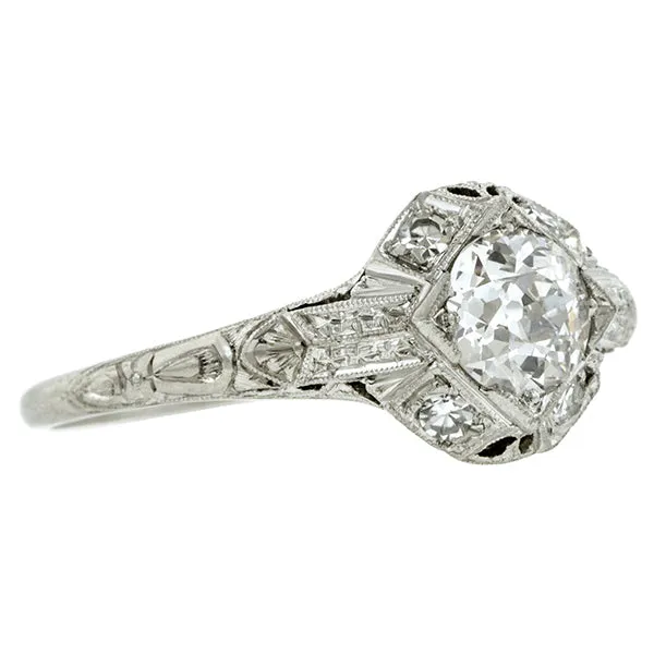 Vintage Engagement Ring, Old Euro; 0.74ct