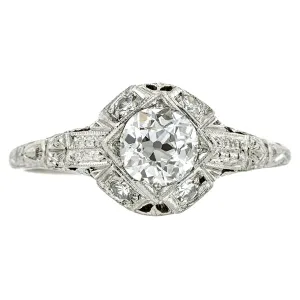 Vintage Engagement Ring, Old Euro; 0.74ct