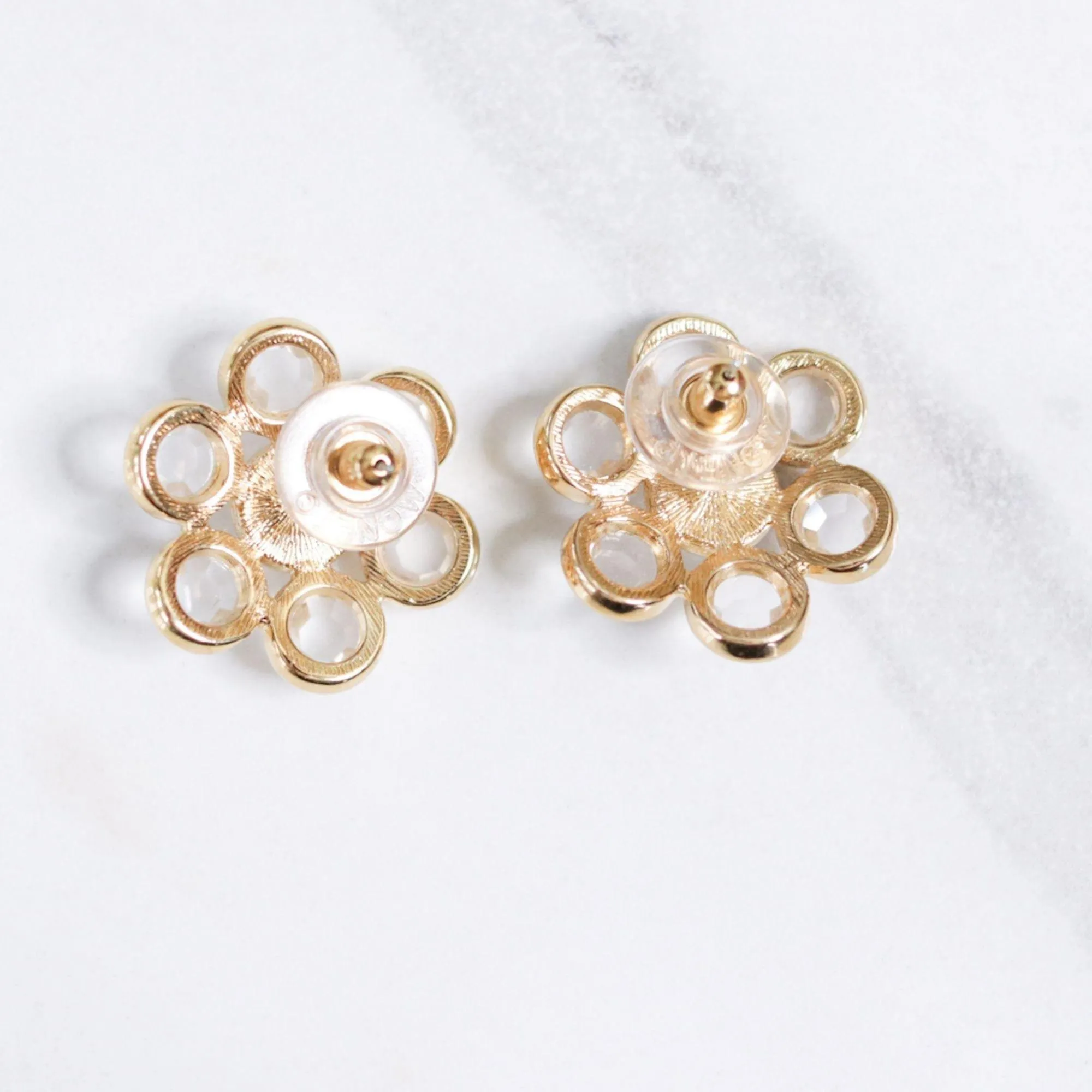 Vintage Monet Bezel Set Crystal and Faux Pearl Earrings