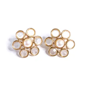 Vintage Monet Bezel Set Crystal and Faux Pearl Earrings