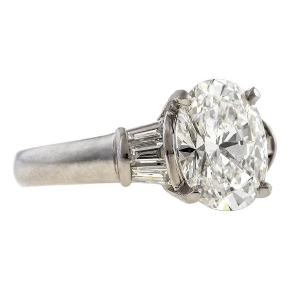 Vintage Oval Cut Diamond Engagement Ring, 2.07ct