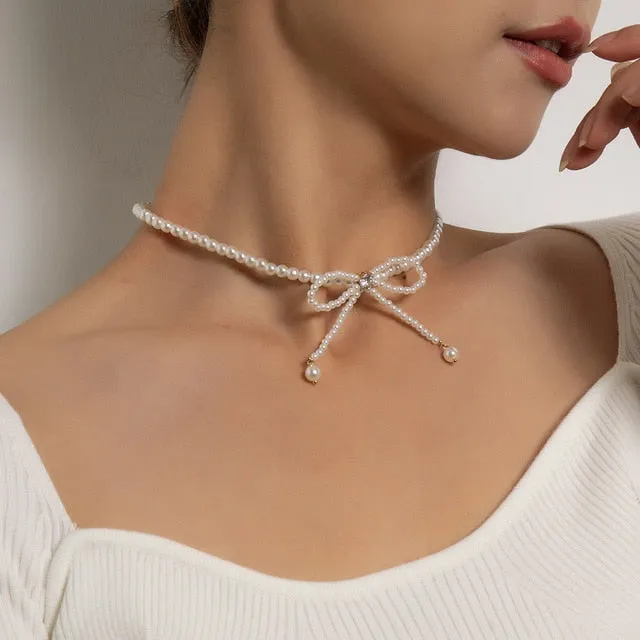 Vintage Style 6mm pearl Choker Necklace for Women