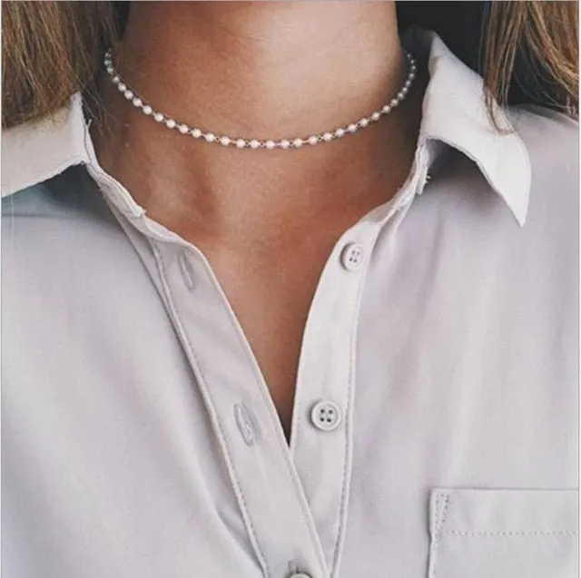 Vintage Style 6mm pearl Choker Necklace for Women