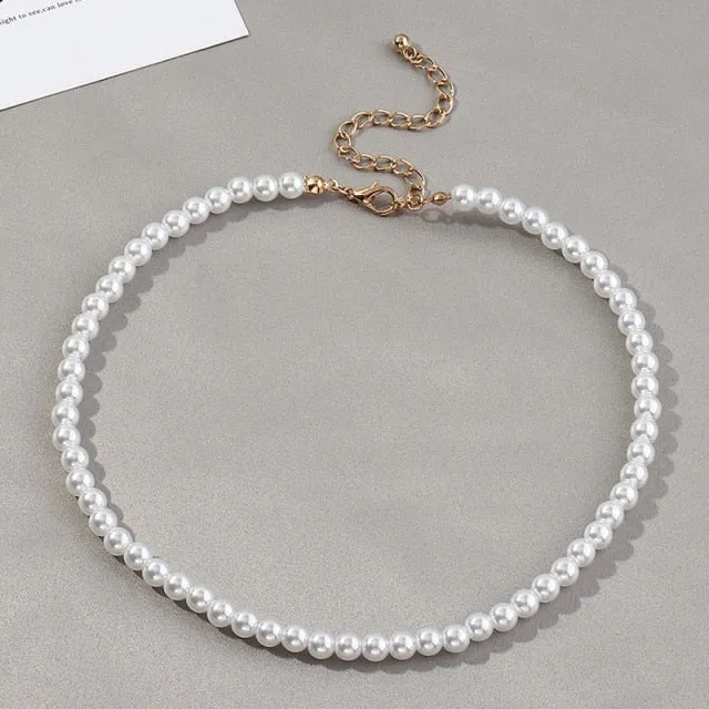 Vintage Style 6mm pearl Choker Necklace for Women