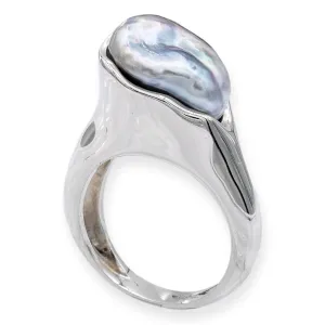 Vintage Tiffany & Co. Platinum Elsa Peretti Baroque Tahitian Pearl Cocktail Ring
