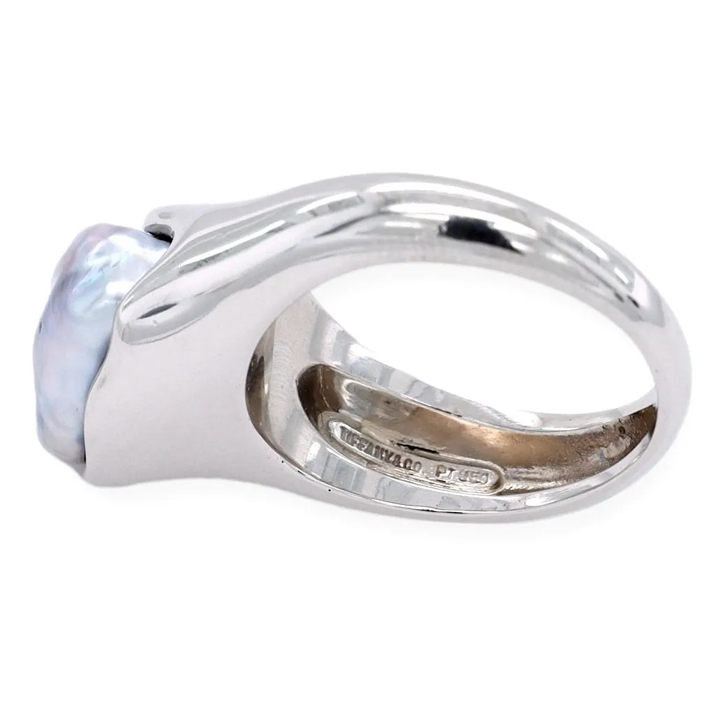 Vintage Tiffany & Co. Platinum Elsa Peretti Baroque Tahitian Pearl Cocktail Ring