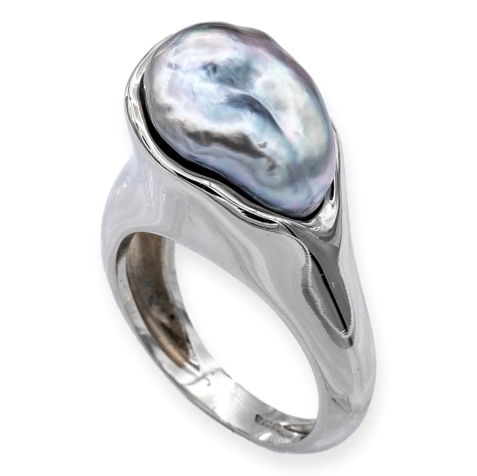 Vintage Tiffany & Co. Platinum Elsa Peretti Baroque Tahitian Pearl Cocktail Ring