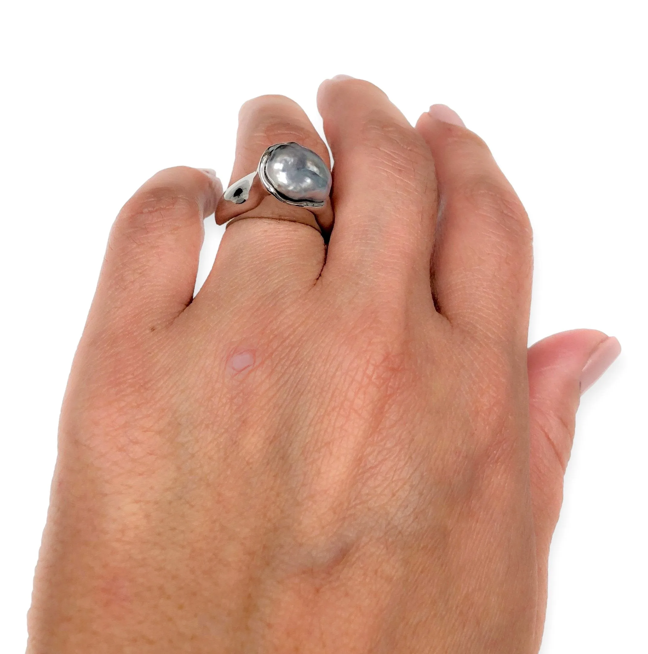 Vintage Tiffany & Co. Platinum Elsa Peretti Baroque Tahitian Pearl Cocktail Ring