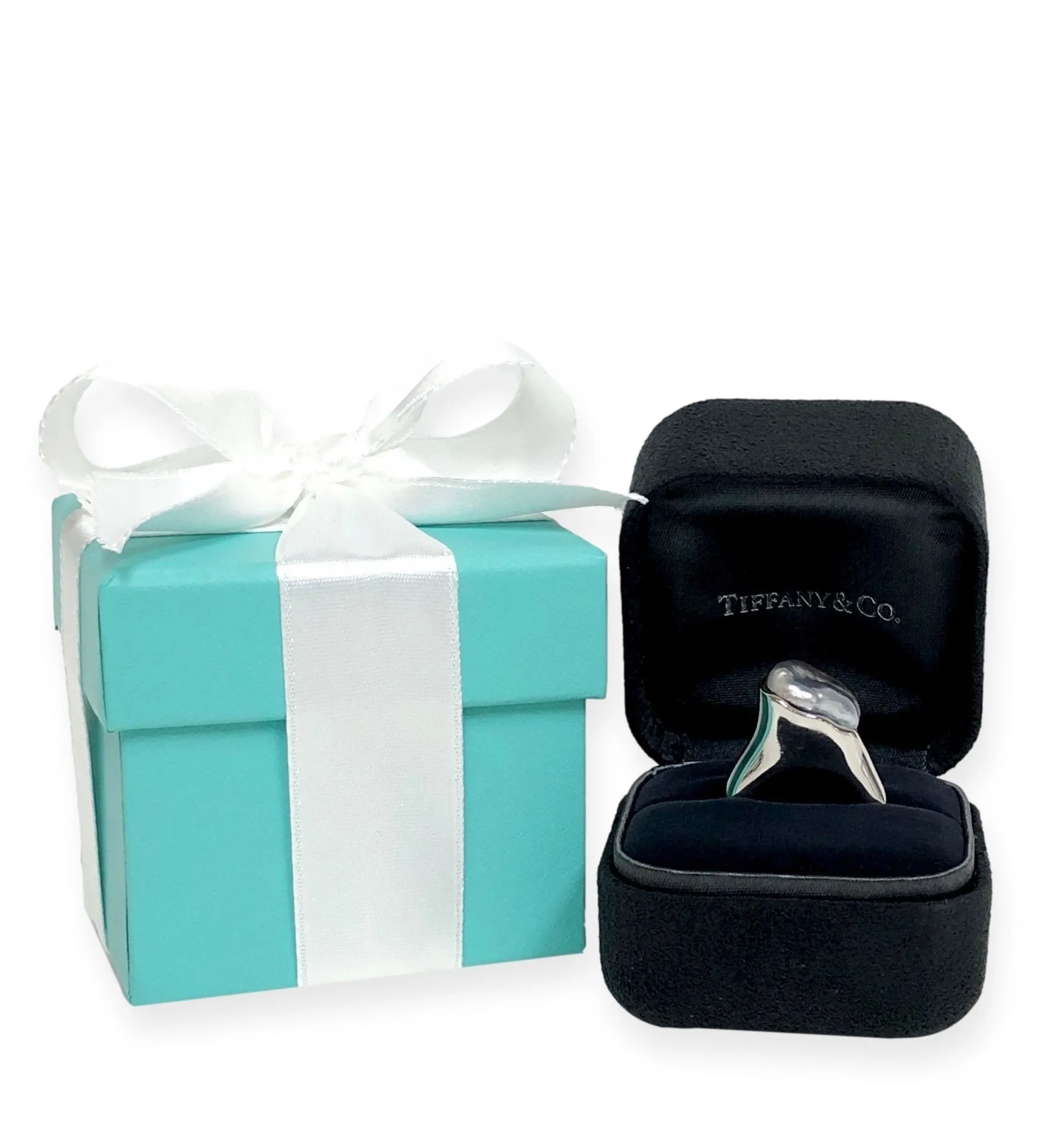 Vintage Tiffany & Co. Platinum Elsa Peretti Baroque Tahitian Pearl Cocktail Ring