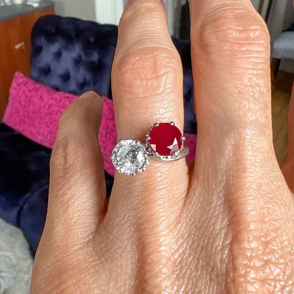 Vintage Toi et Moi Burmese Ruby & Diamond Ring