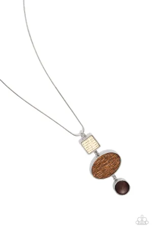 Walk the TWINE - Brown - Woven Frame and Wooden Bead Paparazzi Long Necklace