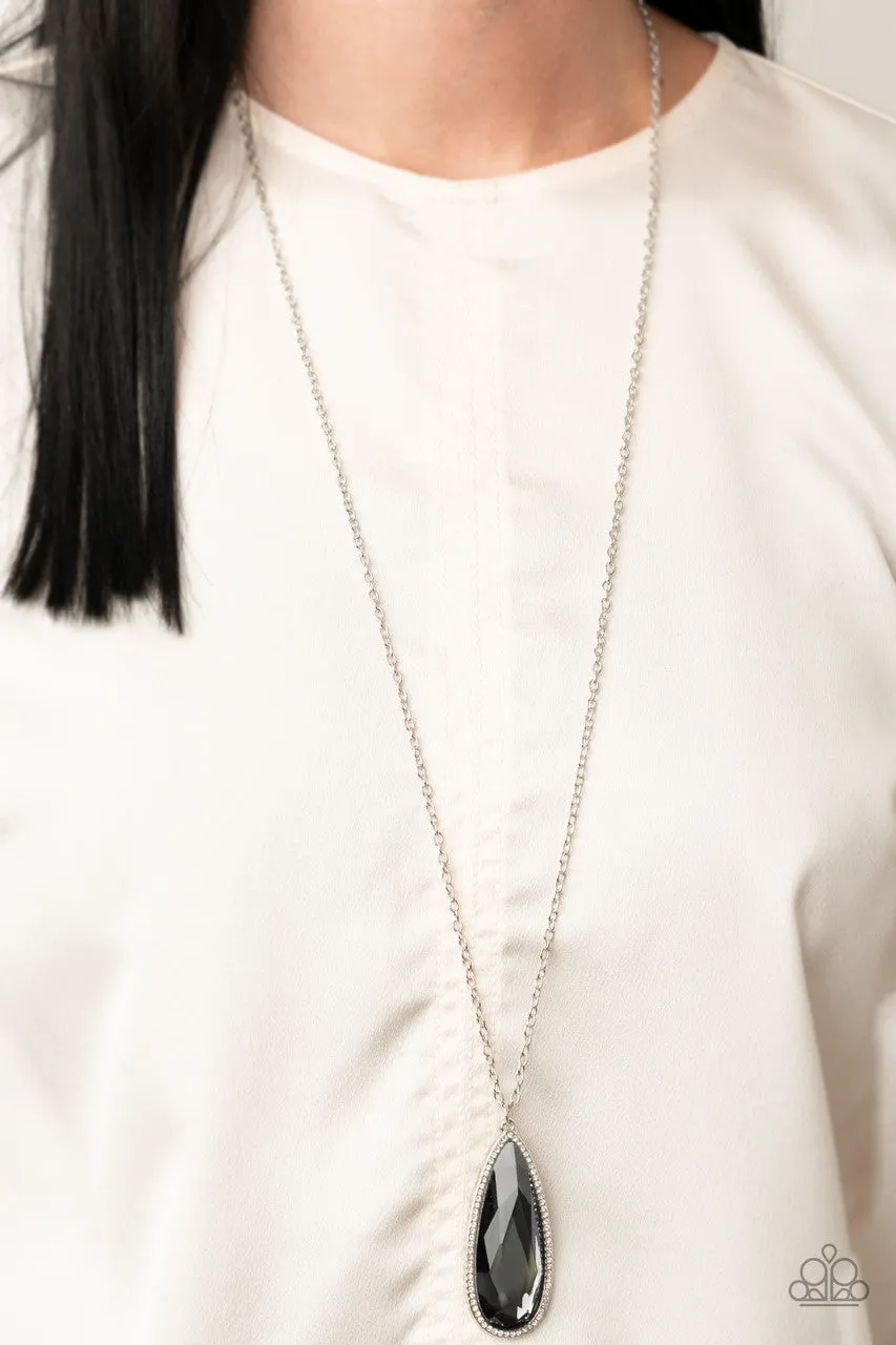 Watch Out for REIGN - Silver - Smoky Teardrop Gem Paparazzi Long Necklace