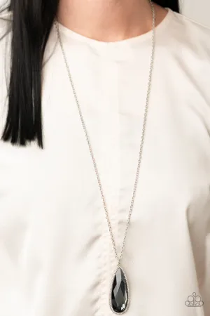 Watch Out for REIGN - Silver - Smoky Teardrop Gem Paparazzi Long Necklace