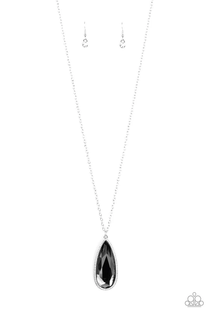 Watch Out for REIGN - Silver - Smoky Teardrop Gem Paparazzi Long Necklace