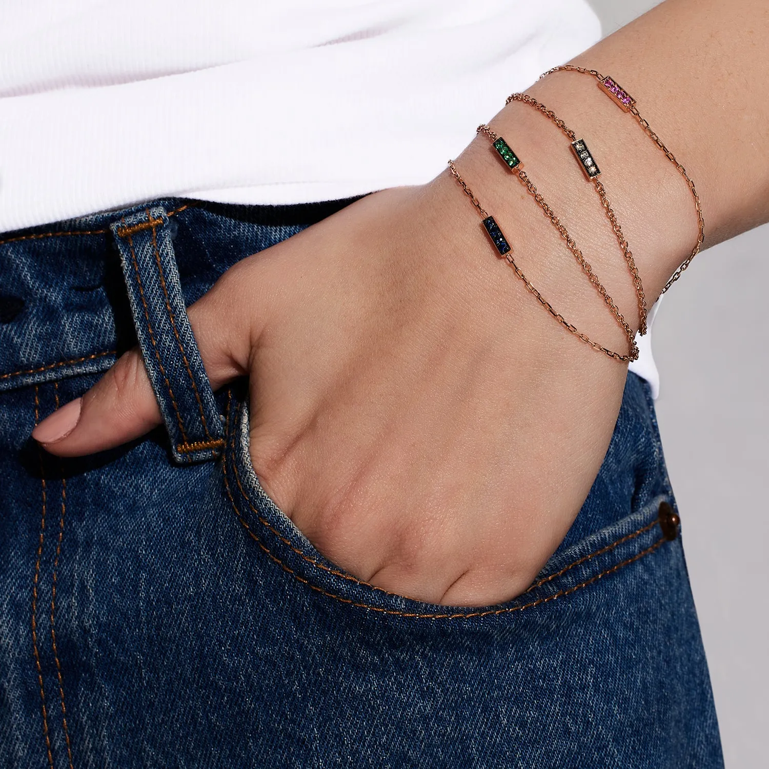 WF CLASSIC 18K GOLD AND CHAMPAGNE DIAMOND BAR BRACELET