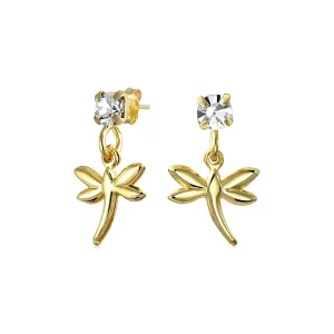 Whimsical Dangle Chandelier Earrings with Dragonfly Butterfly 14K Gold Plated