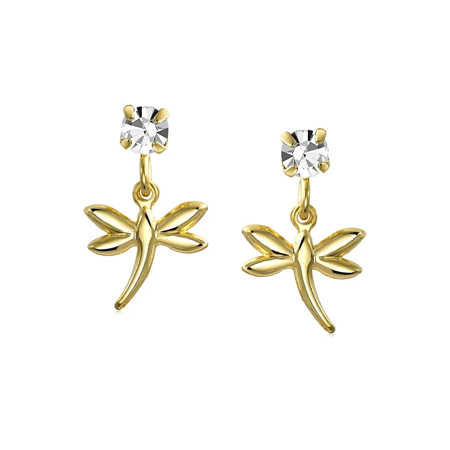 Whimsical Dangle Chandelier Earrings with Dragonfly Butterfly 14K Gold Plated