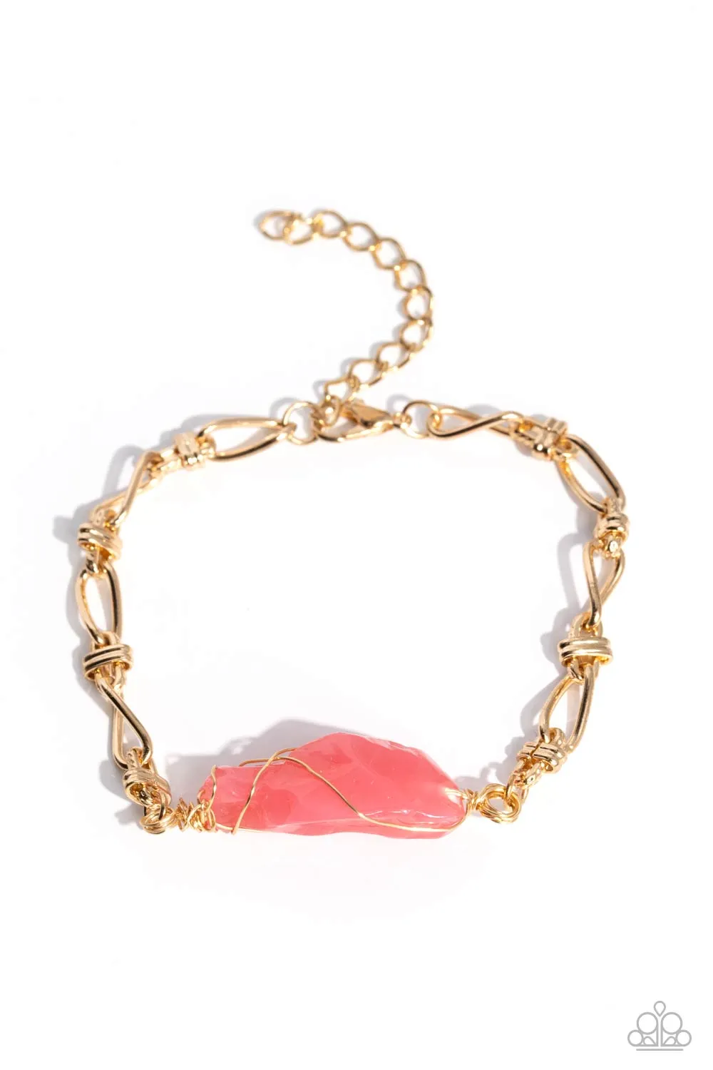 Whimsically Wrapped - Pink - Gold Wire-Wrapped Stone Paparazzi Lobster Claw Bracelet