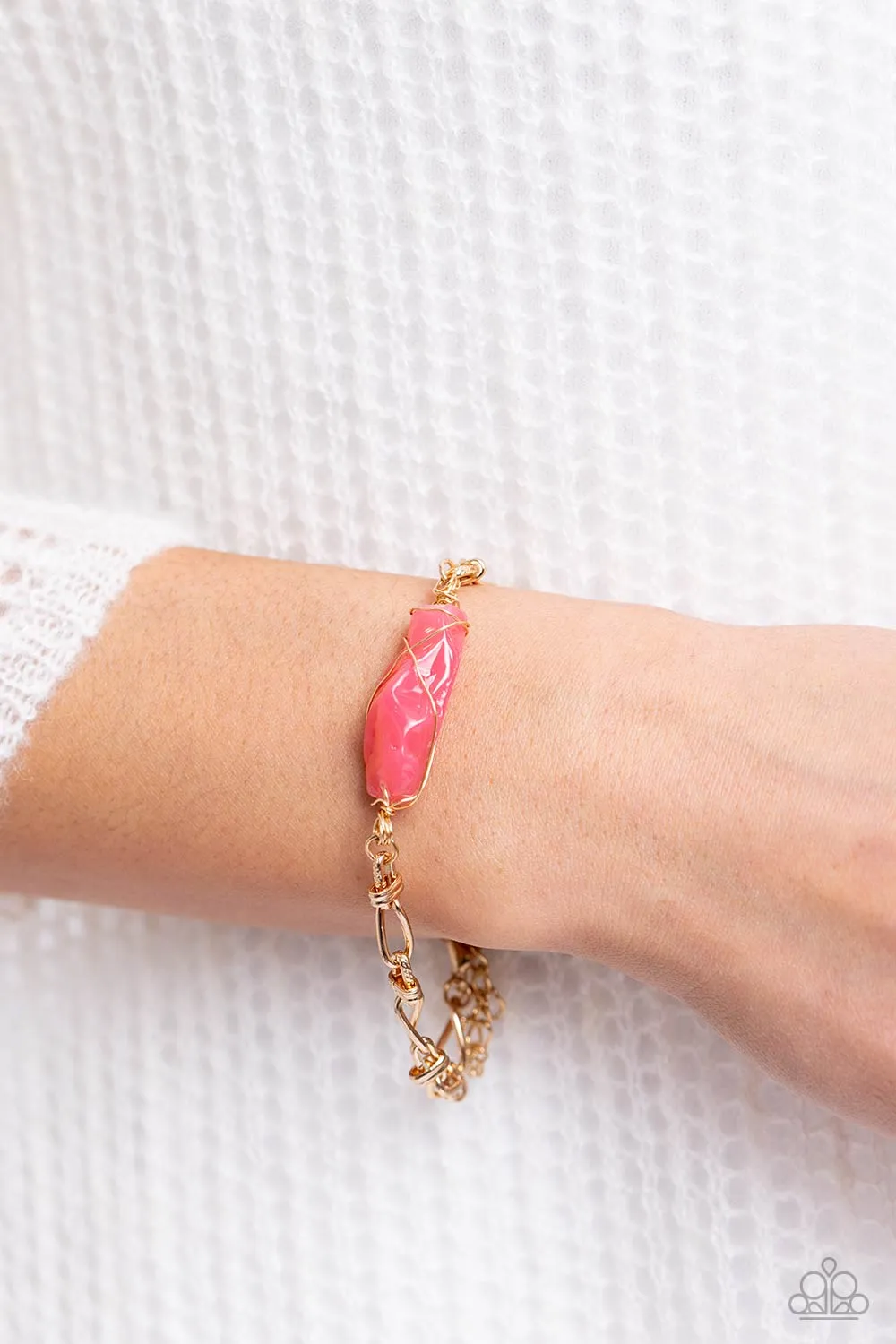Whimsically Wrapped - Pink - Gold Wire-Wrapped Stone Paparazzi Lobster Claw Bracelet