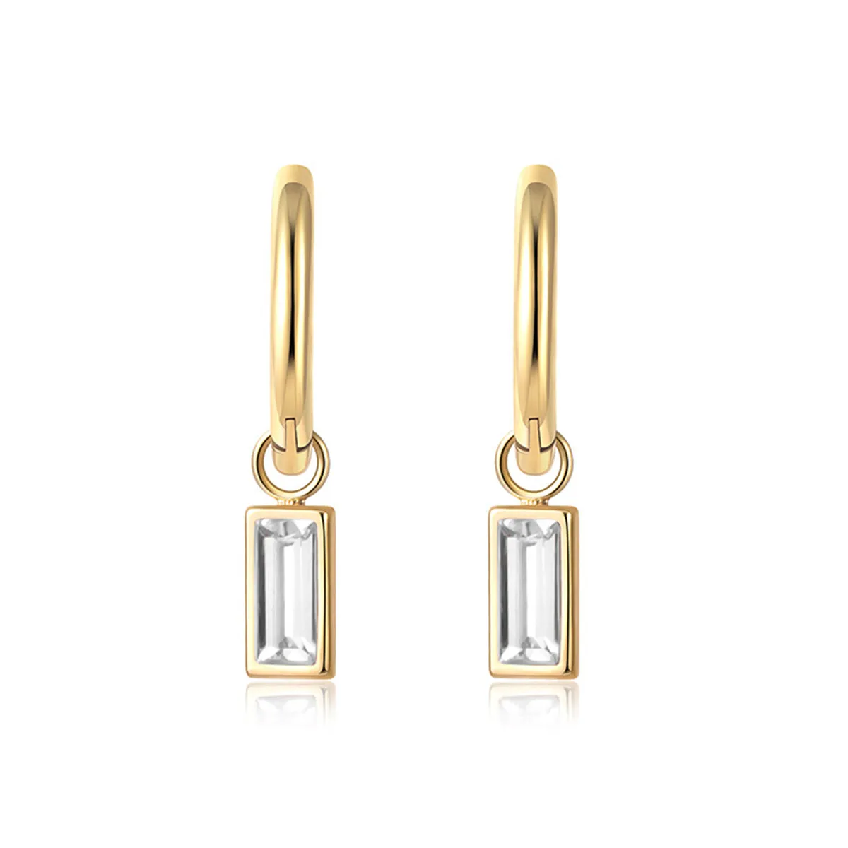 White Crystal & 18K Gold-Plated Rectangle Huggie Earrings