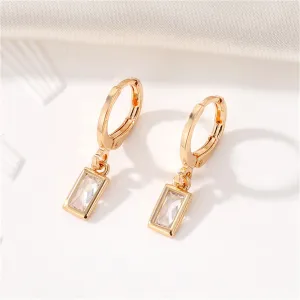 White Crystal & 18K Gold-Plated Rectangle Huggie Earrings