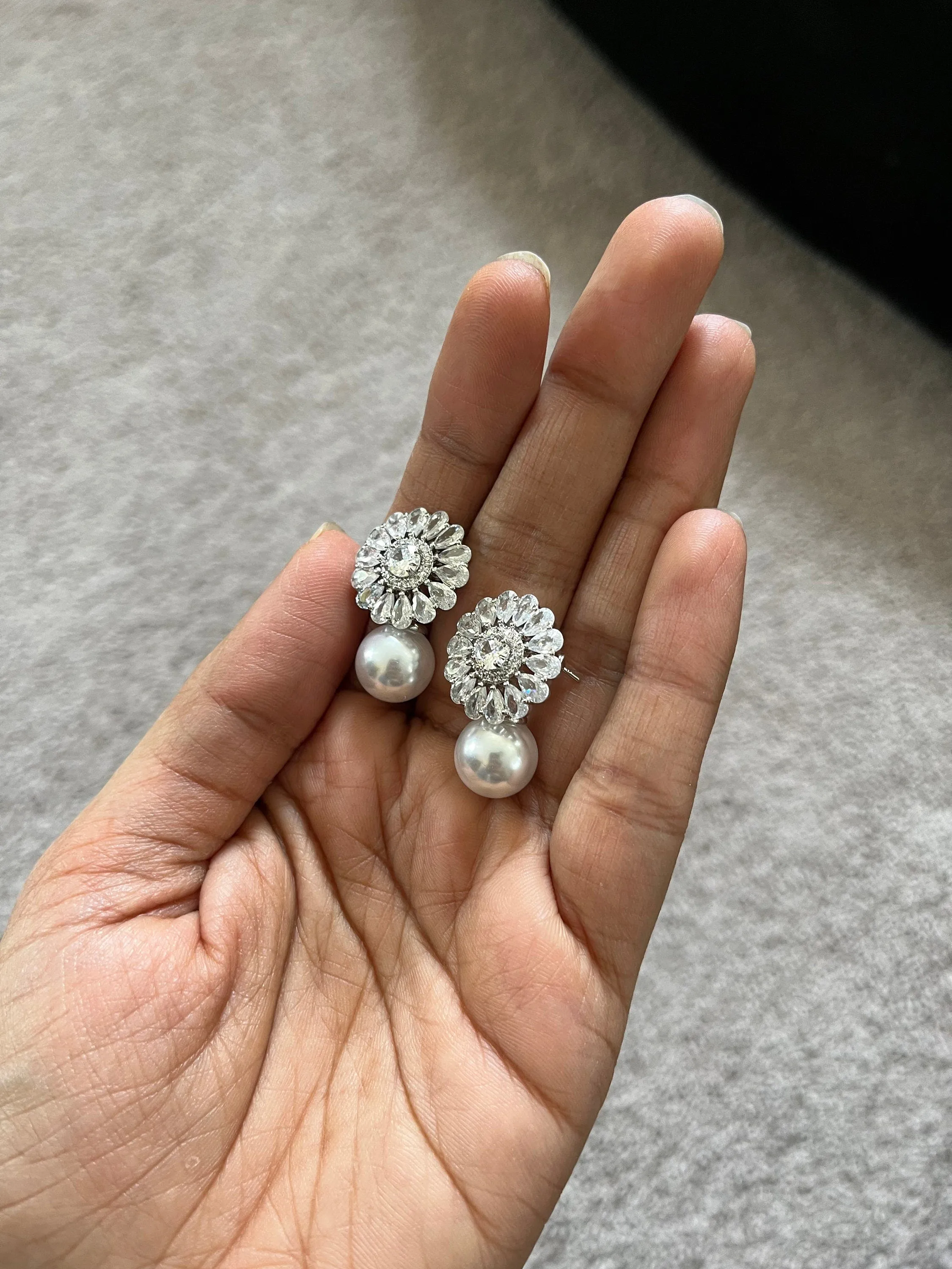 White crystal earrings , white bride earrings , white rhinestone earrings , clear crystal earrings , white pearl earrings